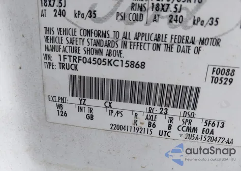 2005 Ford F-150 Fx4/Xlt z USA, uszkodzony, nr VIN 1FTRF04505KC15868